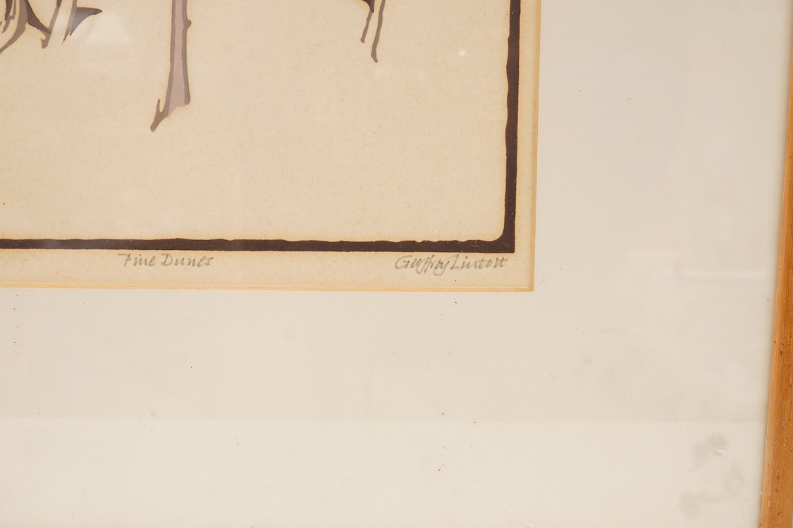 Geoffrey Lintott (20th. C), 'Pine dunes', signed in pencil, limited edition 1/10, linocut, 25.5 x 28.5cm